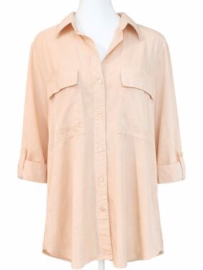 BABATON Tencel Lyocell Button Front Blouse Peach Utility Pocket Top Medium
